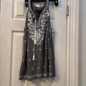 INC International Concepts Gray and White Embroidered Tank Top